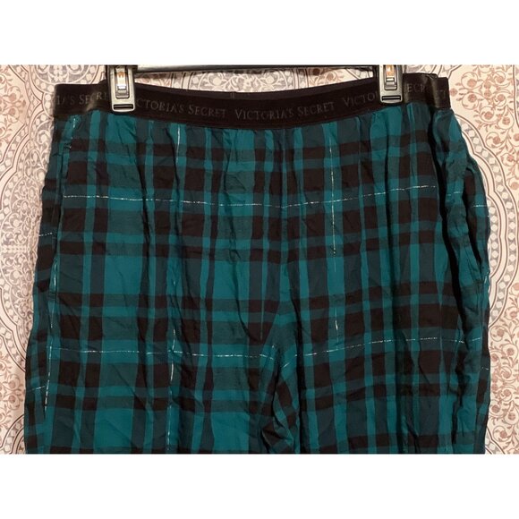 Victorias Secret Plaid Metallic Jogger Lounge Pants Teal Black Checkered XL - Picture 5 of 10